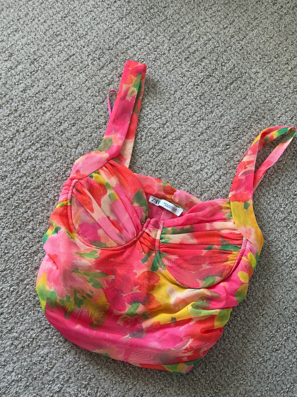 Zara Watercolor Floral Bustier Tank Top - Pink, Coral, Yellow, Green